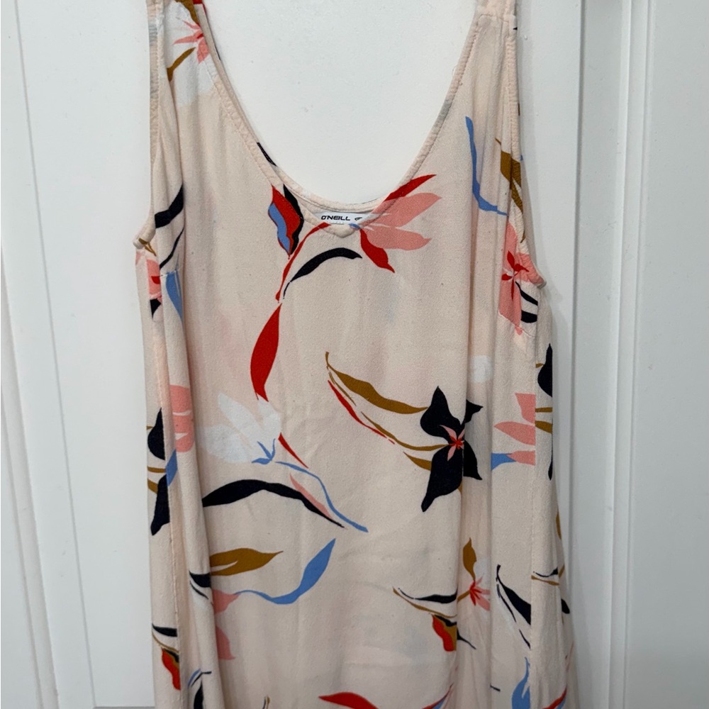 O'Neill Blush Beige Floral Slip Tank with Red & Navy Accents